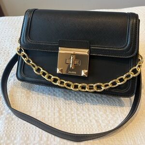 ALDO Black Handbag /Crossbody with Gold Chain